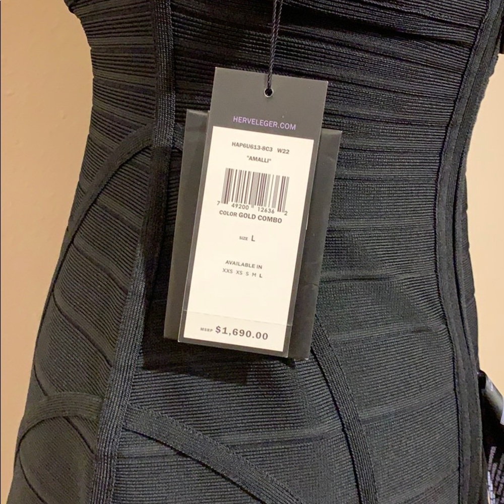NWT Herve Leger “Amalli” Gold Black Bandage Dress - Picture 5 of 8